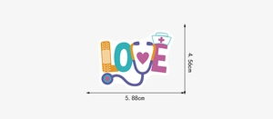 Detailansicht der medizinischen LOVE Aufklebermaße mit 5,88 cm x 4,56 cm Größe