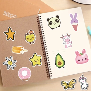 Lot de 50 stickers VSCO imperméables avec des motifs mignons d'animaux et d'aliments