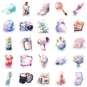Dreamy 25-piece waterproof sticker set with pastel artistic designs for mugs and laptops
