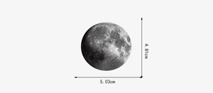 Detailed dimension view of the moon phase sticker measuring 4.81cm by 5.03cm size