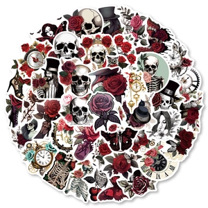 Waterproof Gothic Punk Skull Rose Stickers For Laptop Luggage Skateboard Helmet Vinyl Decals Retro Dark Aesthetic Art Decorations