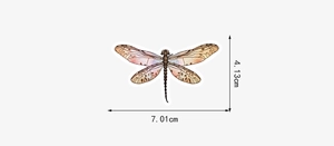 Detailed view of bronze and purple dragonfly sticker with measurements 7.01cm x 4.13cm