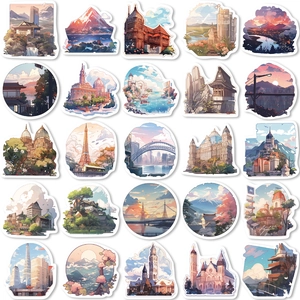 50 autocollants de paysages du monde pour ordinateurs et valises avec graffiti