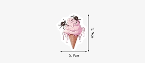 Dettaglio di un adesivo gelato horror con ragno, dimensioni 5,9 cm per 5,9 cm