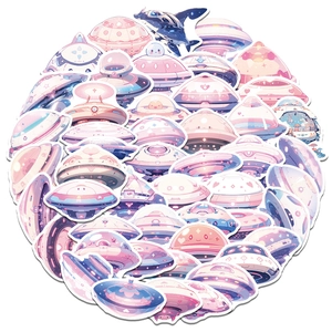 Cartoon UFO Spaceship Graffiti Stickers Waterproof PVC Matte Decals For Laptop Water Bottle Fridge DIY Macaron Color Stickers