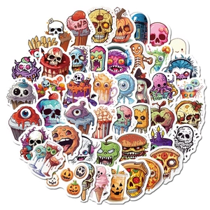 50 adesivi horror per dessert, decalcomanie impermeabili per laptop e valigie di Halloween