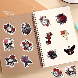 50pcs gothic steampunk stickers with skulls and roses on notebook for laptop and luggage