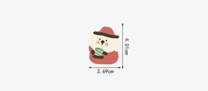 Detailed dimensions of a cute Christmas bear sticker with red hat and green gift box