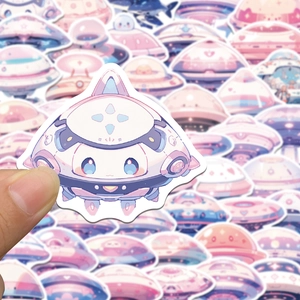 50pcs cute cat UFO spaceship cartoon stickers for laptop and fridge DIY decor