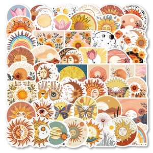 Detailed collection of Boho style sun, moon and floral stickers for laptop decoration