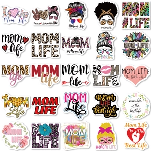 50 autocollants imperméables Mom Life avec motifs léopard et fleurs sur fond blanc pur