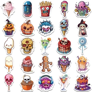 Set di 50 adesivi per dessert horror con mostri di cibo cartoni animati per decoro Halloween