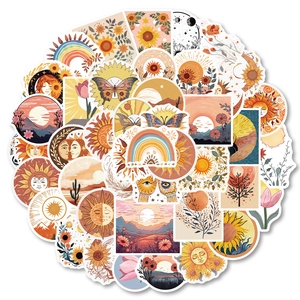 Boho Sun Butterfly Flower Waterproof PVC Matte Stickers For Laptop Suitcase Guitar Journal Scrapbooking Decoration