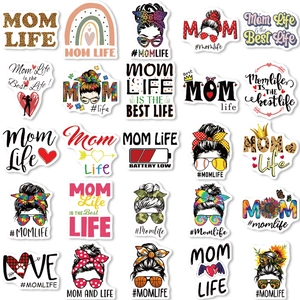 Lot de 50 autocollants imperméables Mom Life avec silhouettes chignon et motifs colorés