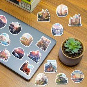 Autocollants de voyage sur ordinateur et bureau avec monuments mondiaux