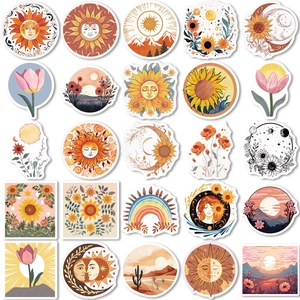 Set of 50 bohemian style sun and plant graffiti stickers for laptop and luggage decor