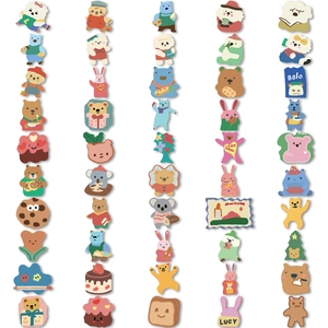 100pcs cute Korean cartoon animal stickers including bears and rabbits in pastel tones