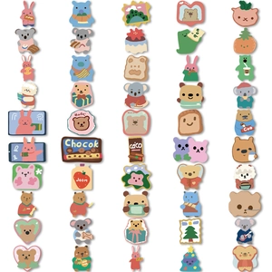 Detailed view of 100 cute animal stickers featuring bears and rabbits in hand-drawn style