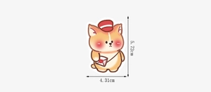 Detailed size view of a cute cartoon cat sticker with dimensions 4.31cm and 5.72cm