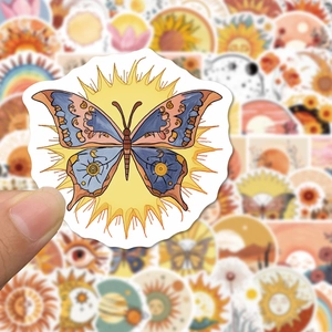 Bohemian sun and butterfly vinyl stickers for laptops and guitars with matte finish
