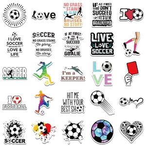 Detailed view of waterproof soccer theme stickers featuring motivational sports quotes