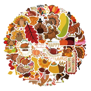 Thanksgiving stickers set with turkey, pumpkin, and autumn maple leaf decorations