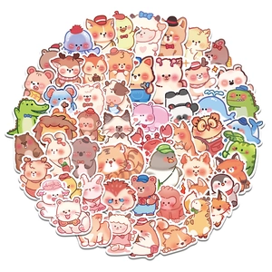 Pile of colorful cartoon animal stickers with various cute hand-drawn mascot patterns