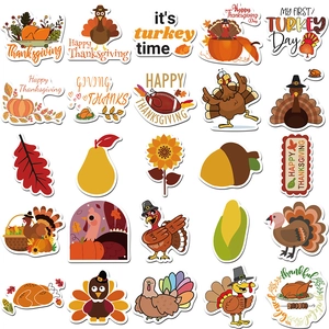 50pcs Thanksgiving turkey and autumn maple leaf stickers for seasonal party decor