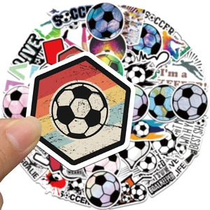 Close-up of waterproof soccer graffiti stickers featuring goalkeeper and football motifs