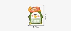 Detailed dimension guide for cute penguin food sticker showing 5.86cm height and 4.94cm width