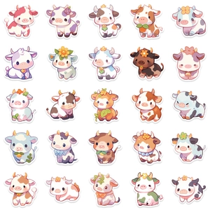 50 pieces of cute waterproof cartoon rainbow cow stickers for scrapbooks and laptops decoration