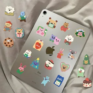 Cute Korean style cartoon animal stickers set featuring bears and rabbits on an iPad