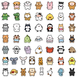 Collection of 49 unique cute cartoon animal stickers for DIY planners and scrapbooking