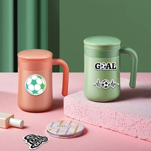 Waterproof football goal stickers applied on ceramic mugs for sports fans party decoration
