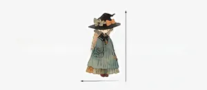 Detailed view of hand-drawn witch sticker showing dimensions 6.93cm height and 3.95cm width