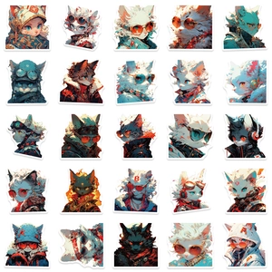Lot de 50 autocollants de chats cyberpunk aquarelle pour décoration de skate et pc