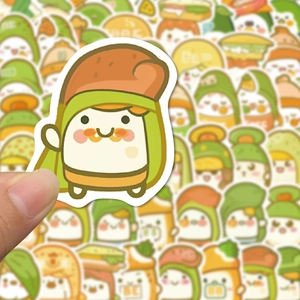 Cute cartoon food sticker pack featuring a 3D burger character for water bottles and luggage