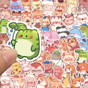 Close-up of cute cartoon frog sticker from a diverse 60-piece colorful animal decal set