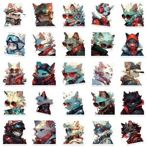50 autocollants de chats cyberpunk en aquarelle pour la décoration de bagages et ordinateurs