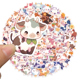 Pack of 50 cute cartoon rainbow cow stickers for scrapbooking and waterproof decoration