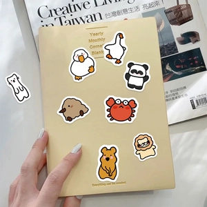 100 cute cartoon animal stickers for DIY phone cases and planners on cream notebook