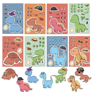 8-sheet set of waterproof DIY cartoon dinosaur stickers for creative make-a-face crafts