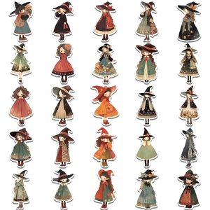 50 pieces cute cartoon witch stickers for laptop and suitcase in vintage aesthetic style