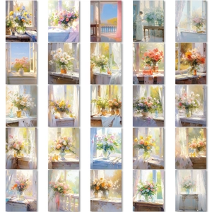 Impressionistische Blumen-Sticker-Set mit 25 Fenster- und Balkon-Blumen-Designs