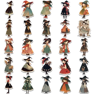 50 pieces of cute vintage anime witch stickers for journals and skateboards decoration