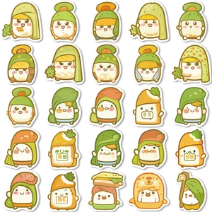 Set of 50 cute cartoon food stickers for laptops, water bottles and luggage decoration