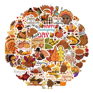 Thanksgiving Stickers Cartoon Turkey Autumn Maple Leaf Pumpkin PVC Waterproof Decals For Scrapbooking Party Decorations