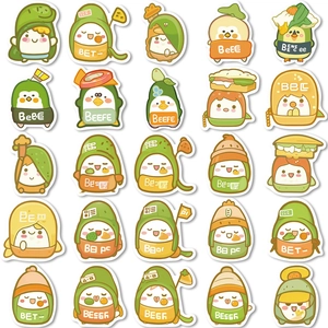 Set of 50 cute cartoon food stickers for water bottles and luggage decoration