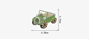 Cartoon vintage green convertible car sticker with dimensions 6.28cm by 4.74cm