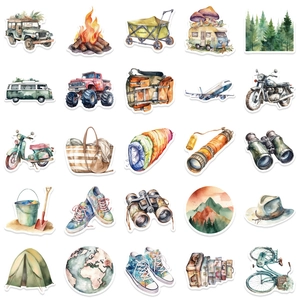 50 pièces de stickers aquarelle de camping et voyage pour valises et décoration PC